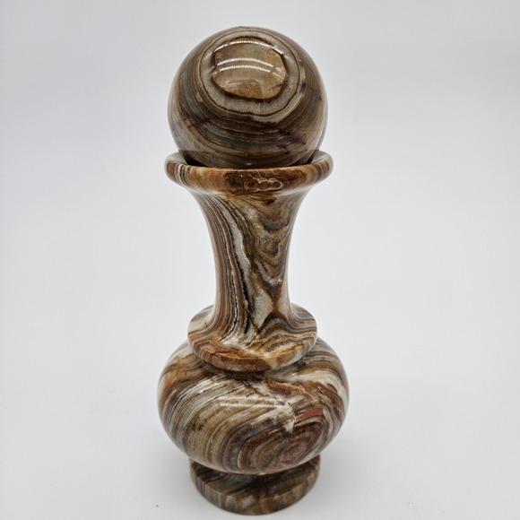 Vintage Solid Onyx Carved Vase With Ball Cap